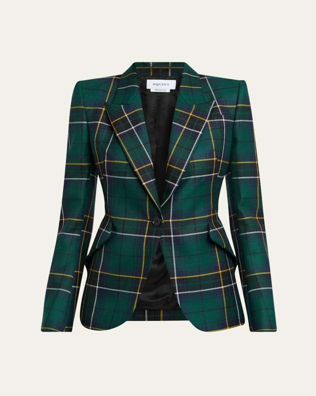 Tartan Single-Breasted Blazer Jacket